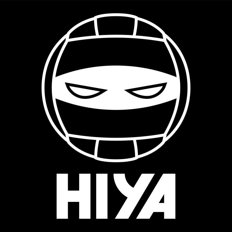 Large icon of volleyball combined with ninja eyes and smaller HIYA text underneath