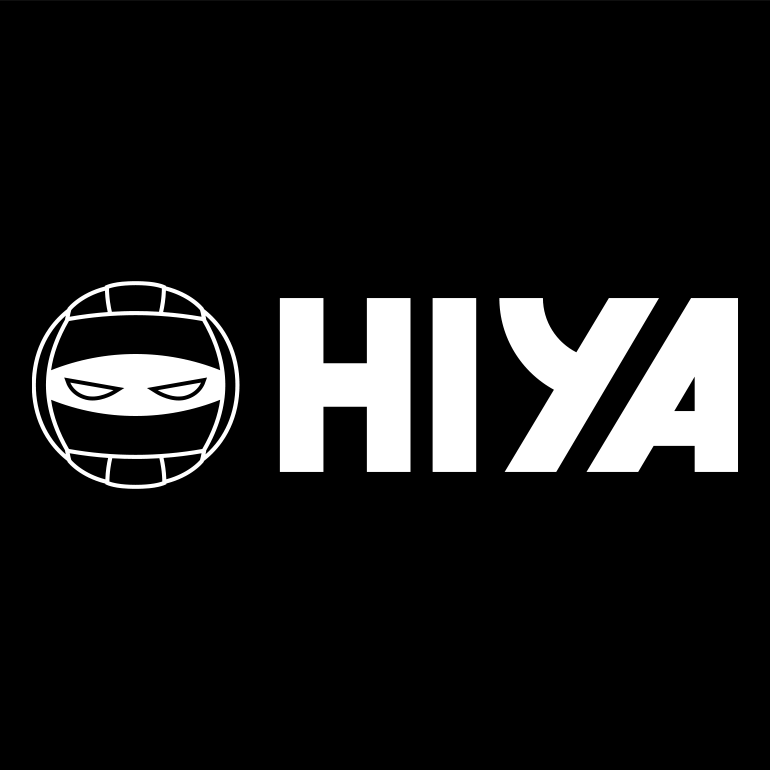 Icon of volleyball combined with ninja eyes next to text that says HIYA